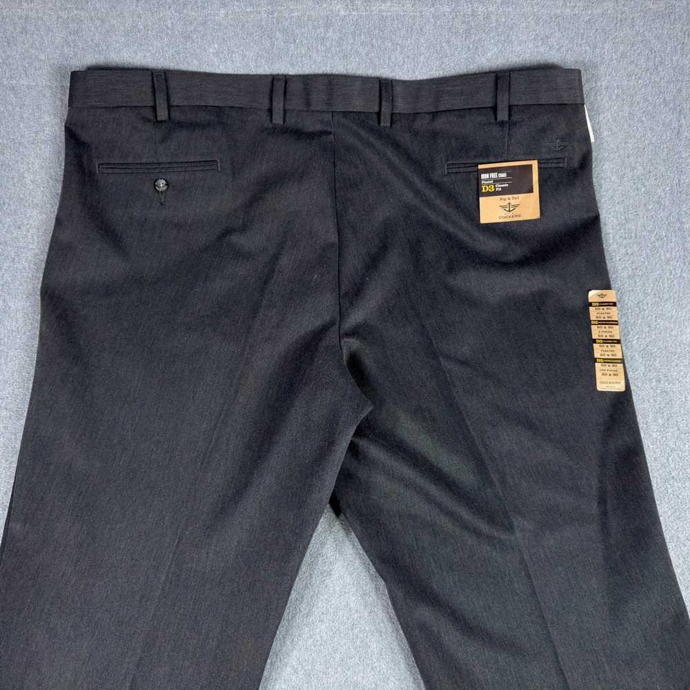 Dockers Pants D3 Mens 50x30 Big & Tall Navy Gray Pleated Flex Comfort